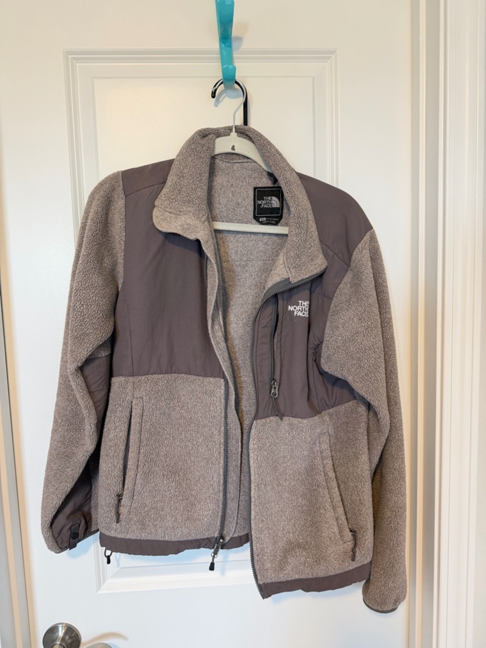 The North Face Taupe Sherpa Fleece Jacket with Cream Trim